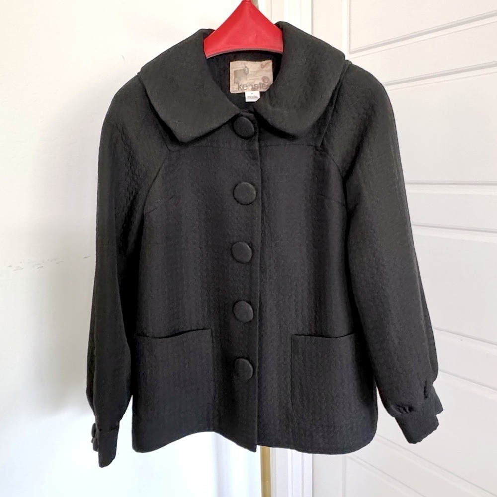 Black on Black Textured Polkadot Lined Peacoat 4 Academia Whimsygoth Capsule